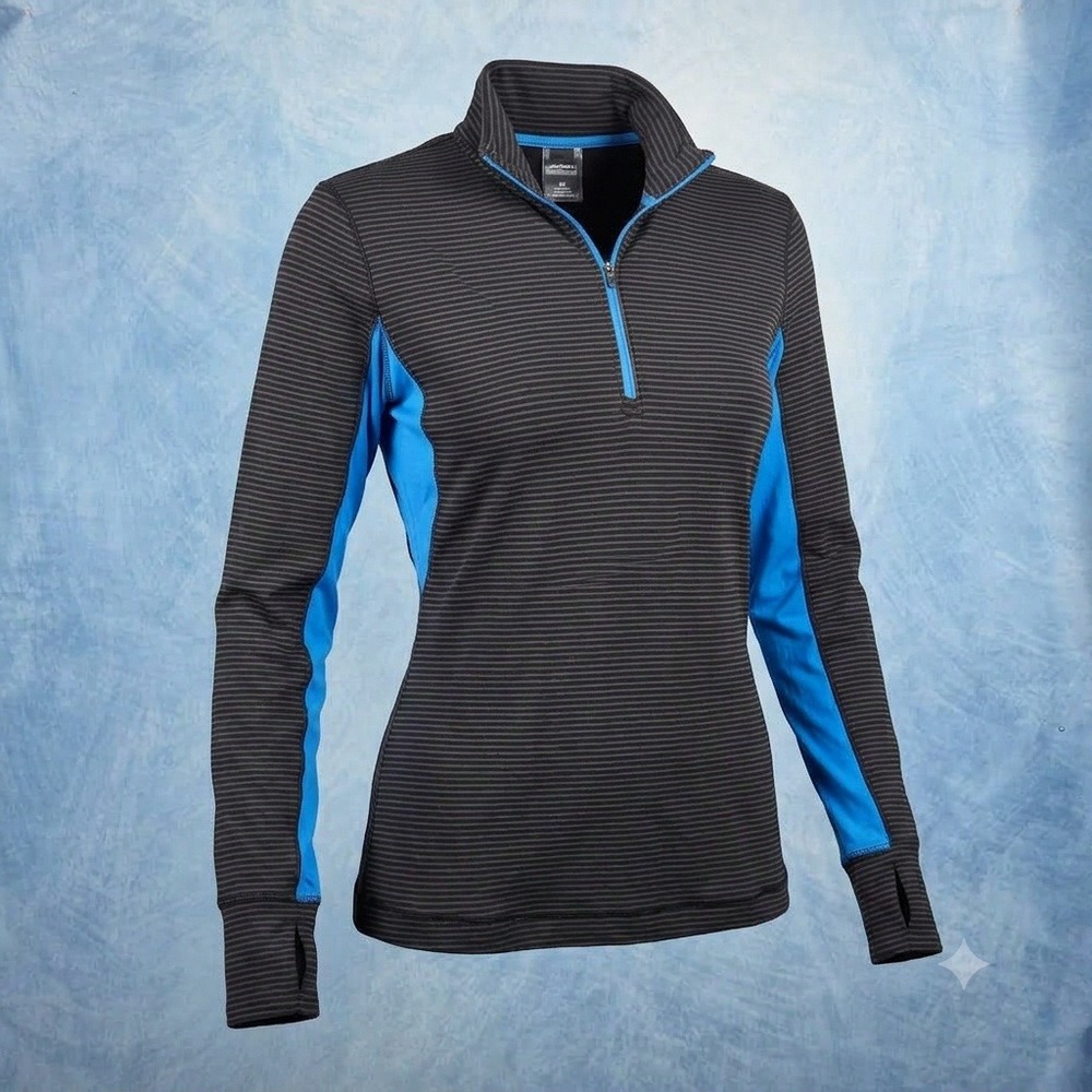 Lululemon Womens Striped Half Zip Pullover Blue Black Thumbholes Size 8